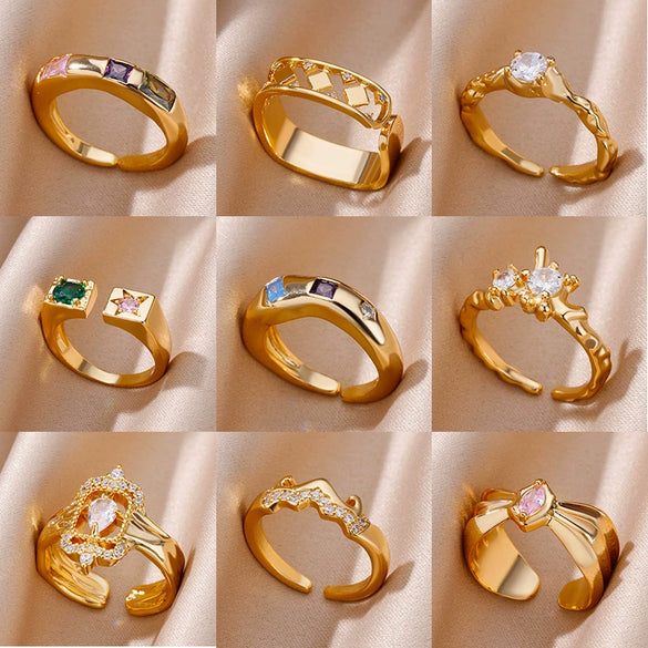 Wholesale Ring Copper Geometric Electroplating Colorful Zircon Square Open Unisex Women's