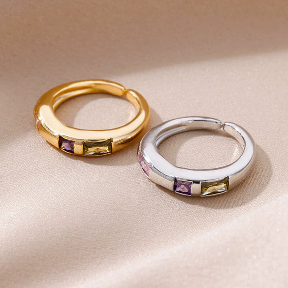 Wholesale Ring Copper Geometric Electroplating Colorful Zircon Square Open Unisex Women's
