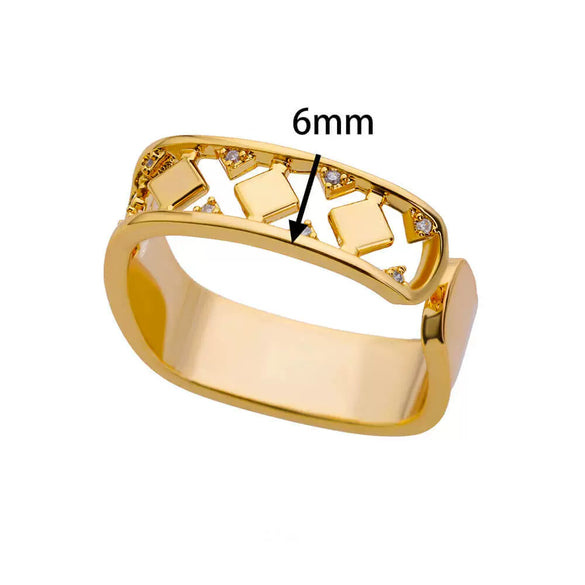 Wholesale Ring Copper Geometric Electroplating Colorful Zircon Square Open Unisex Women's