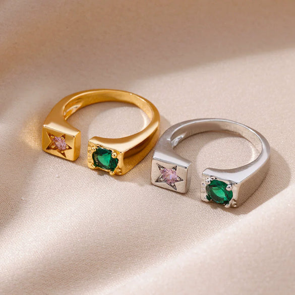 Wholesale Ring Copper Geometric Electroplating Colorful Zircon Square Open Unisex Women's