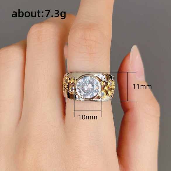 Wholesale Ring Copper Geometric Hiphop Style Hollow Zircon Design
