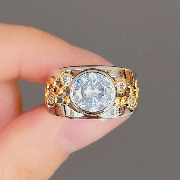 Wholesale Ring Copper Geometric Hiphop Style Hollow Zircon Design