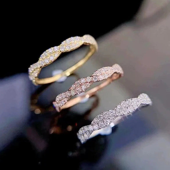 Wholesale Ring Copper Geometric Inlaid Zircon Light Luxury Twisted Edge