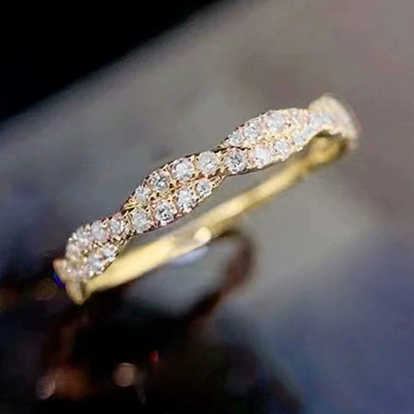 Wholesale Ring Copper Geometric Inlaid Zircon Light Luxury Twisted Edge