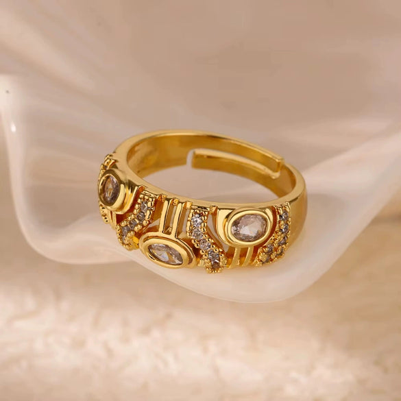 Wholesale Ring Copper Geometric Light Luxury Style With Color Zircon 18K Gold Plated