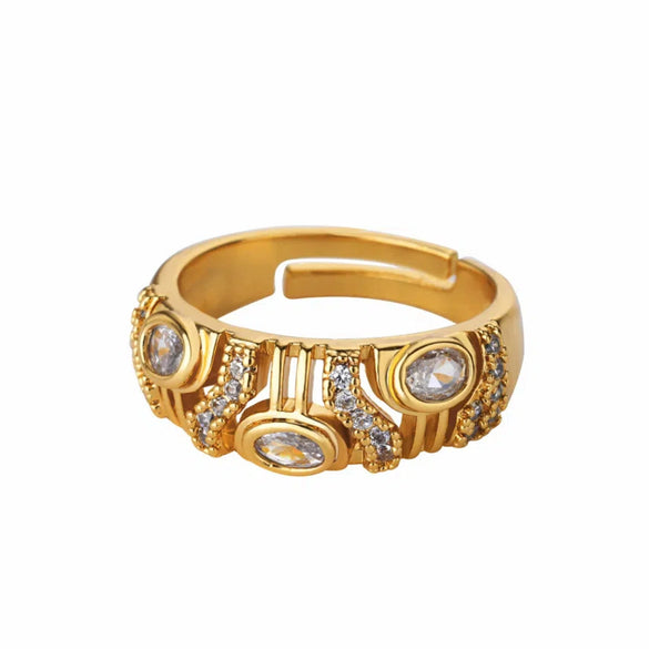 Wholesale Ring Copper Geometric Light Luxury Style With Color Zircon 18K Gold Plated