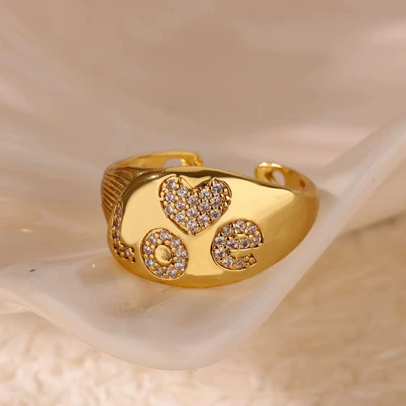 Wholesale Ring Copper Geometric Light Luxury Style With Color Zircon 18K Gold Plated
