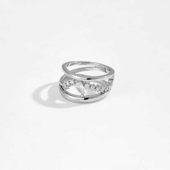 Wholesale Ring Copper Geometric Microinlaid Zircon Electroplated Platinum 18K Gold Fashion Allmatch Stacked For Women