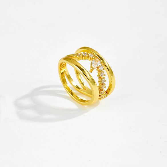Wholesale Ring Copper Geometric Microinlaid Zircon Electroplated Platinum 18K Gold Fashion Allmatch Stacked For Women