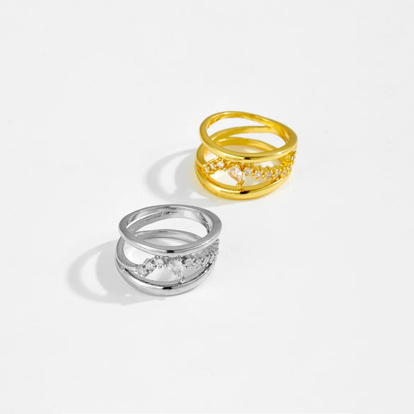 Wholesale Ring Copper Geometric Microinlaid Zircon Electroplated Platinum 18K Gold Fashion Allmatch Stacked For Women