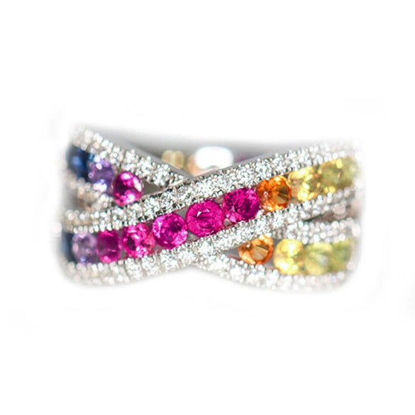 Wholesale Ring Copper Geometric Round Rainbow Bow Zircon Design Light Luxury Creative For Women