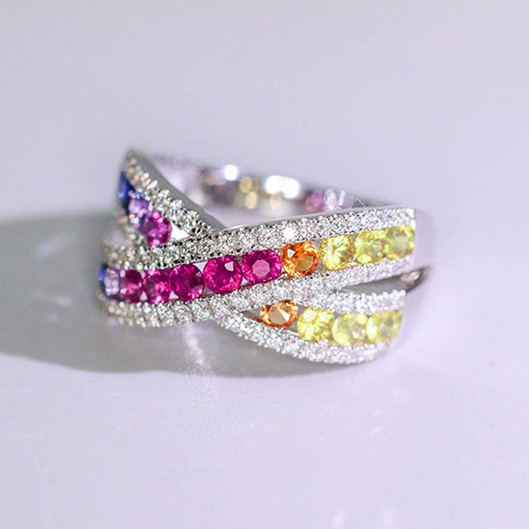 Wholesale Ring Copper Geometric Round Rainbow Bow Zircon Design Light Luxury Creative For Women