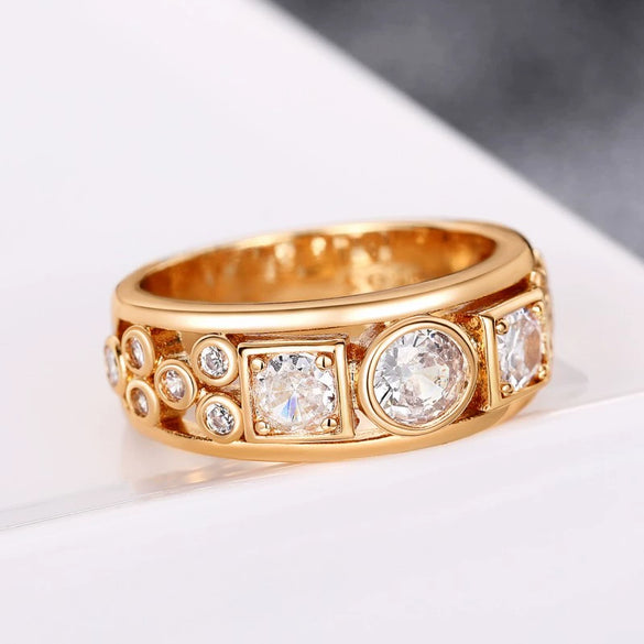 Wholesale Ring Copper Geometric Round Square Inlaid Zircon Fashion Ring