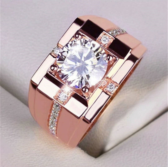Wholesale Ring Copper Geometric Style Electroplated Imitation Mossan Diamond White Zirconium Unisex