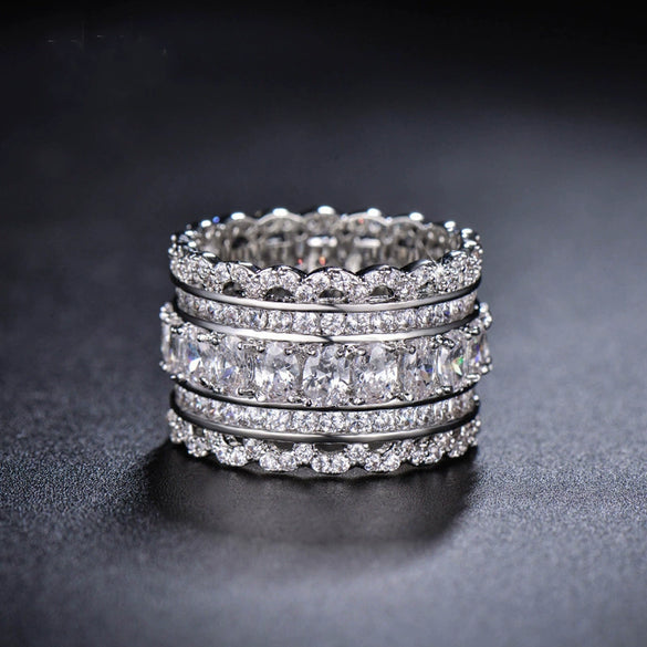 Wholesale Ring Copper Geometric Zircon Inlaid Hollow Lace Style Unisex