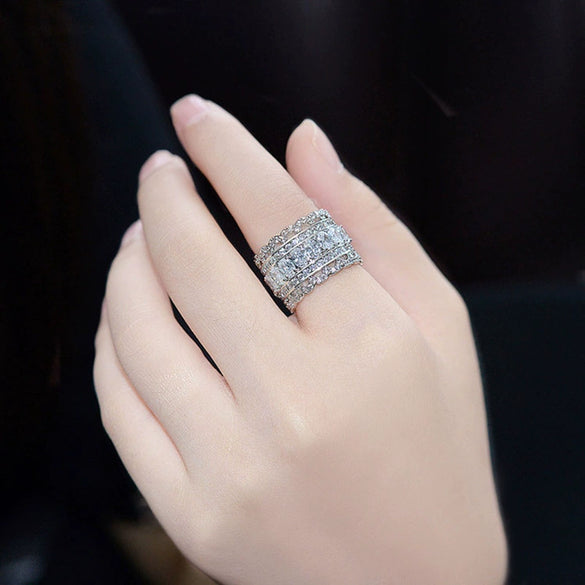 Wholesale Ring Copper Geometric Zircon Inlaid Hollow Lace Style Unisex