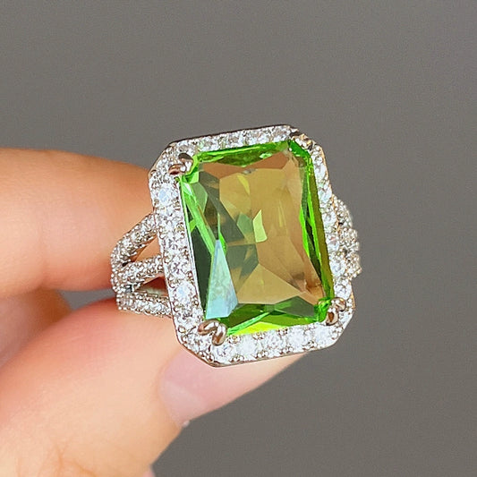 Wholesale Ring Copper Geometric Zircon Olive Green Engagement Ring For Women