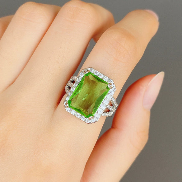 Wholesale Ring Copper Geometric Zircon Olive Green Engagement Ring For Women