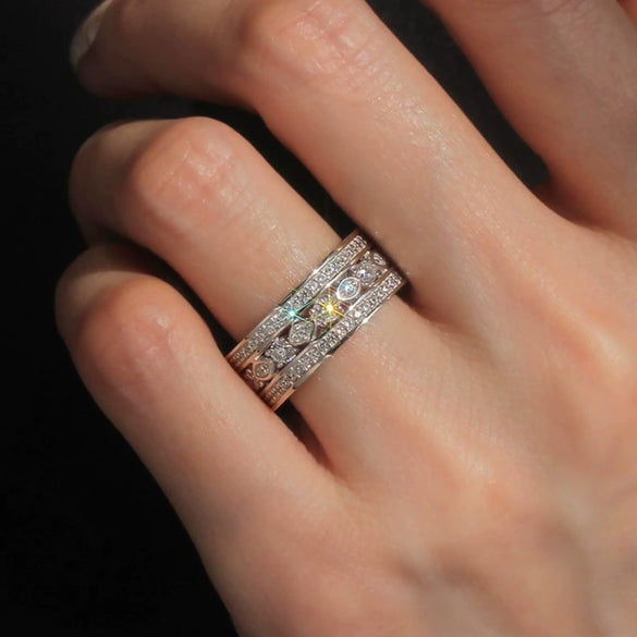Wholesale Ring Copper Geometric Zirconia Hiphop Style Unisex