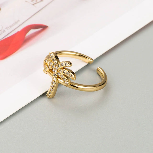 Wholesale Ring Copper Gold Plated Coconut Tree Zircon Unisex Hip Hop Simple Style