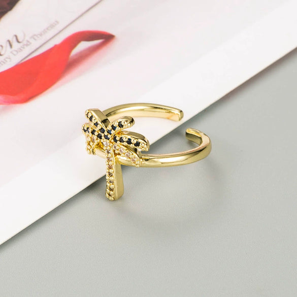 Wholesale Ring Copper Gold Plated Coconut Tree Zircon Unisex Hip Hop Simple Style