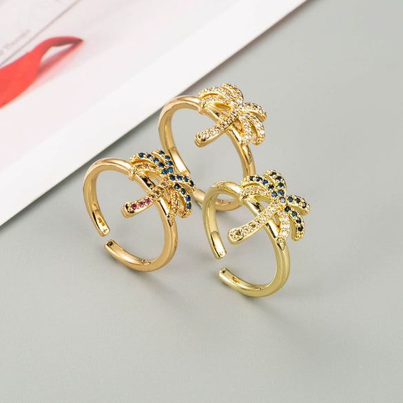 Wholesale Ring Copper Gold Plated Coconut Tree Zircon Unisex Hip Hop Simple Style