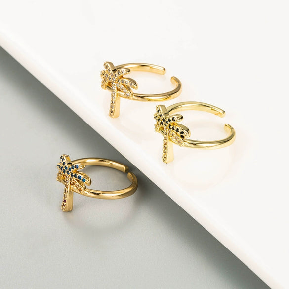 Wholesale Ring Copper Gold Plated Coconut Tree Zircon Unisex Hip Hop Simple Style