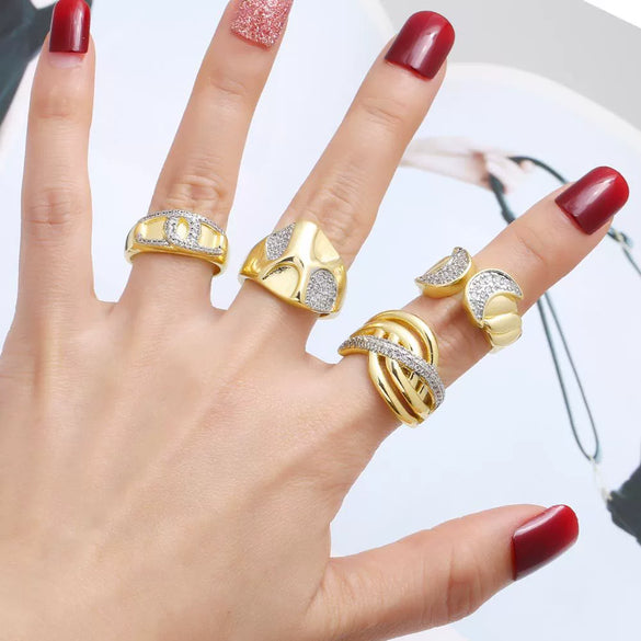 Wholesale Ring Copper Gold Plated Geometric Moon Cross Open Unisex Minimalist Style
