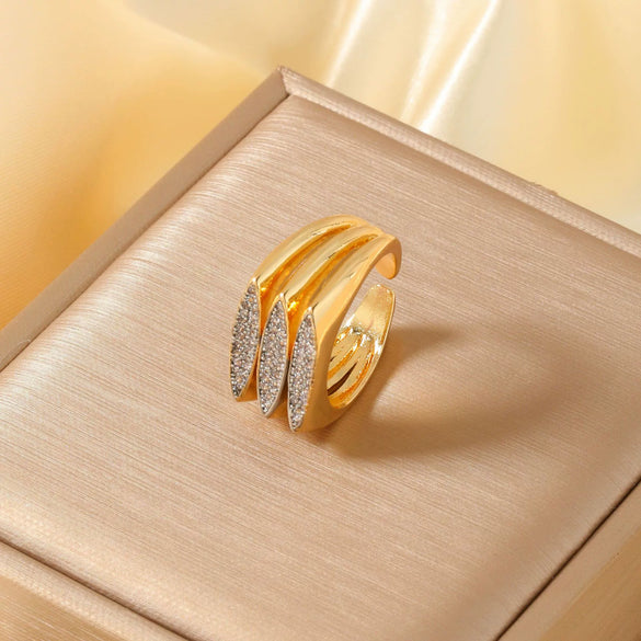 Wholesale Ring Copper Gold Plated Geometric Style Zirconium Inlaid Unisex