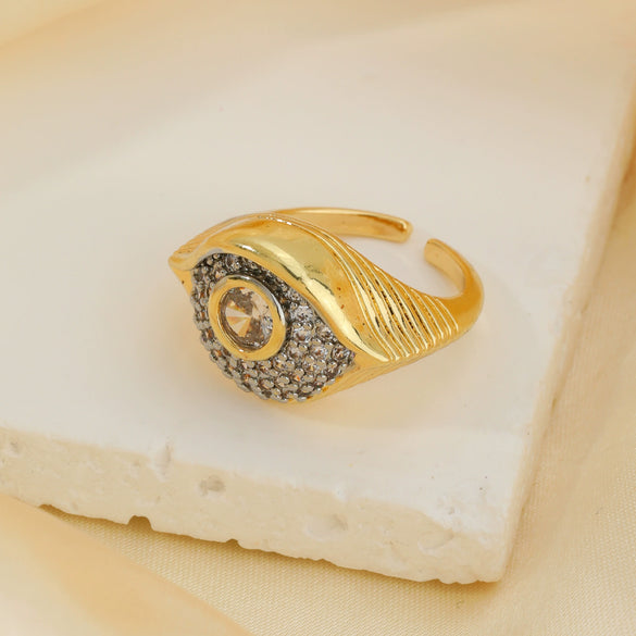 Wholesale Ring Copper Gold Plated Geometric Style Zirconium Inlaid Unisex