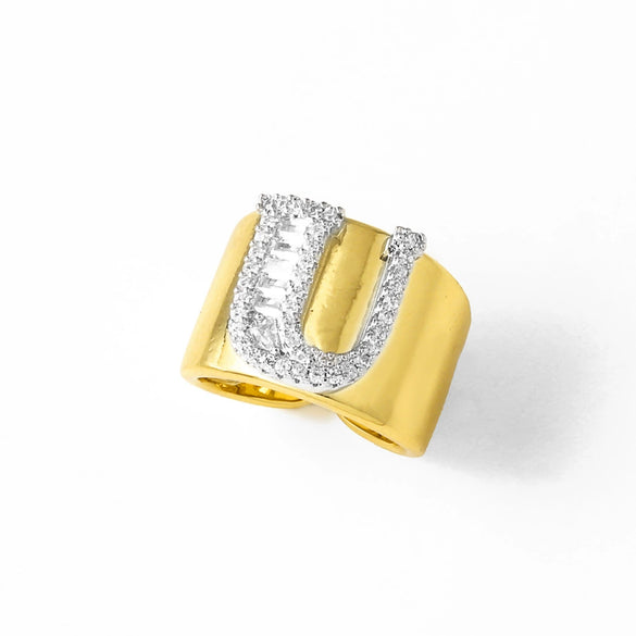 Wholesale Ring Copper Goldplated Geometric Letter Design