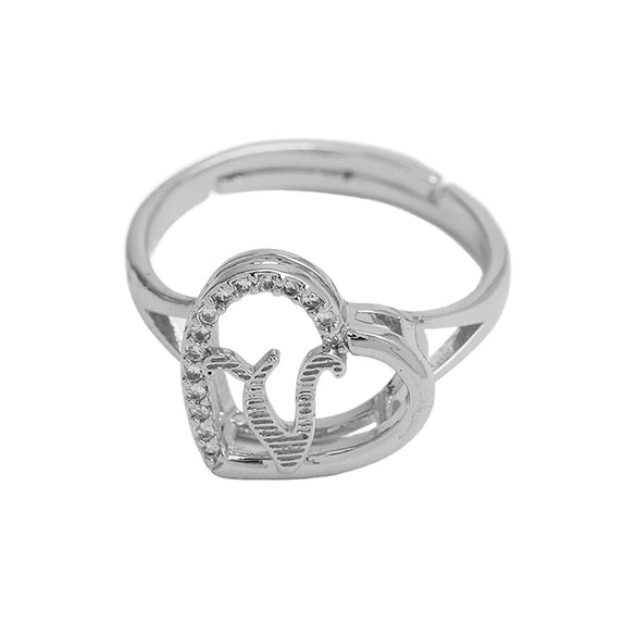 Wholesale Ring Copper Heart Shaped Love Texture Hollow With English Letters Electroplated