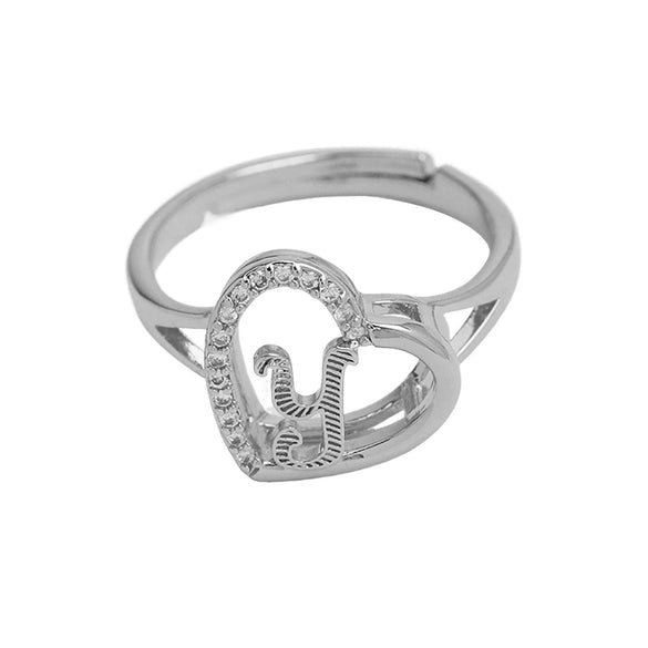 Wholesale Ring Copper Heart Shaped Love Texture Hollow With English Letters Electroplated