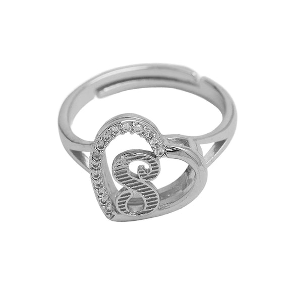 Wholesale Ring Copper Heart Shaped Love Texture Hollow With English Letters Electroplated