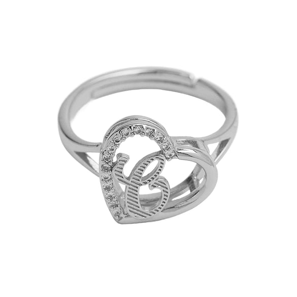 Wholesale Ring Copper Heart Shaped Love Texture Hollow With English Letters Electroplated