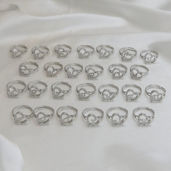 Wholesale Ring Copper Heart Shaped Love Texture Hollow With English Letters Electroplated