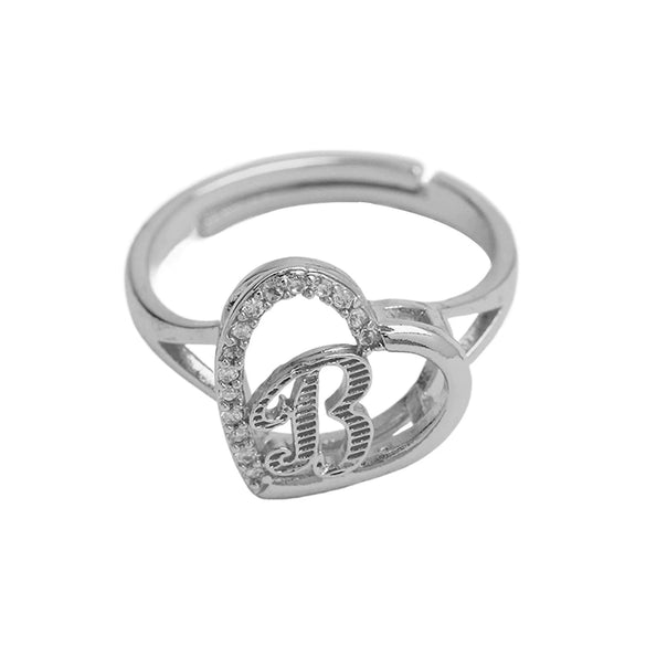 Wholesale Ring Copper Heart Shaped Love Texture Hollow With English Letters Electroplated