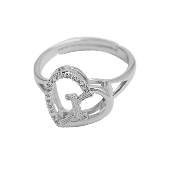 Wholesale Ring Copper Heart Shaped Love Texture Hollow With English Letters Electroplated