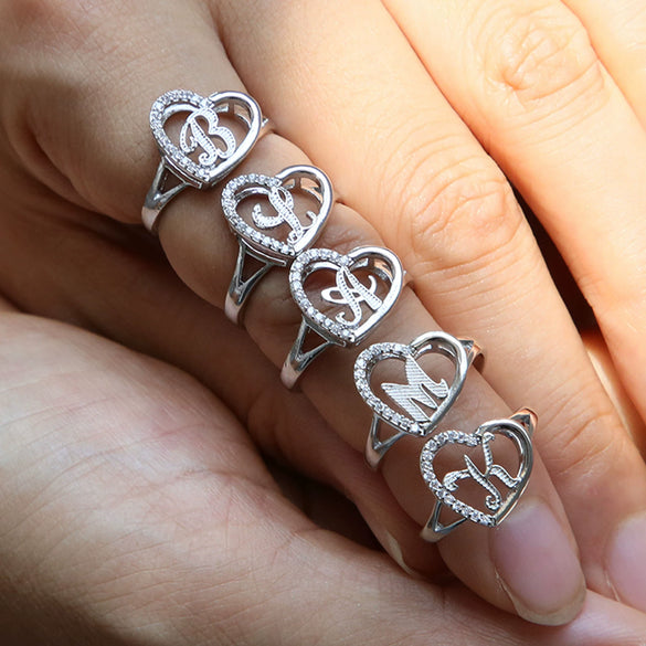 Wholesale Ring Copper Heart Shaped Love Texture Hollow With English Letters Electroplated