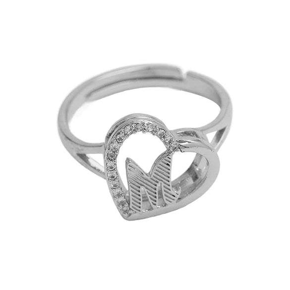 Wholesale Ring Copper Heart Shaped Love Texture Hollow With English Letters Electroplated