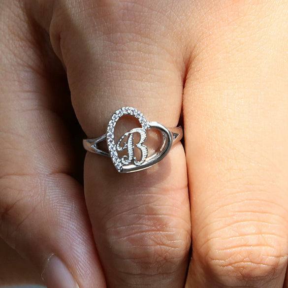 Wholesale Ring Copper Heart Shaped Love Texture Hollow With English Letters Electroplated