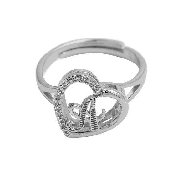 Wholesale Ring Copper Heart Shaped Love Texture Hollow With English Letters Electroplated