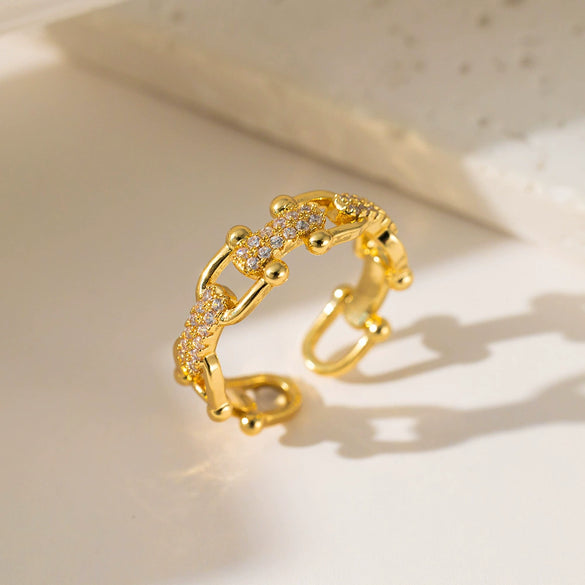 Wholesale Ring Copper Inlaid Rhinestone Geometric Bow Wave Animal Zodiac Butterfly Snake Style