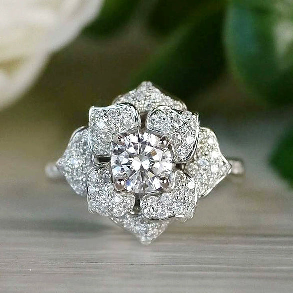 Wholesale Ring Copper Inlaid Zircon Flower Style For Women