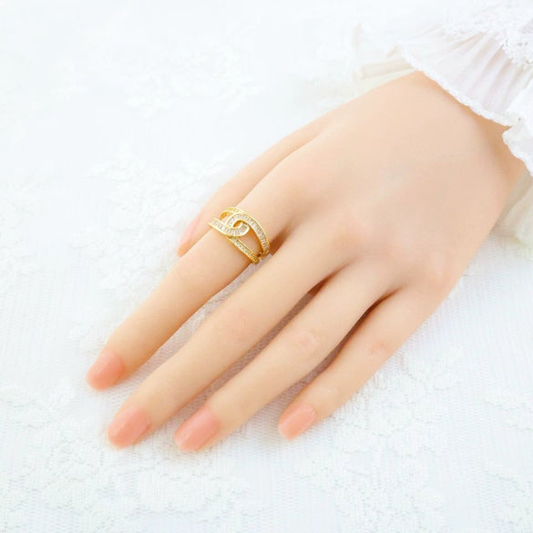 Wholesale Ring Copper Inlaid Zircon Geometric Style