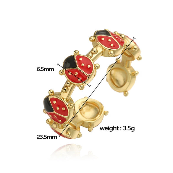Wholesale Ring Copper Inlaid Zirconium Insect Ladybug Style