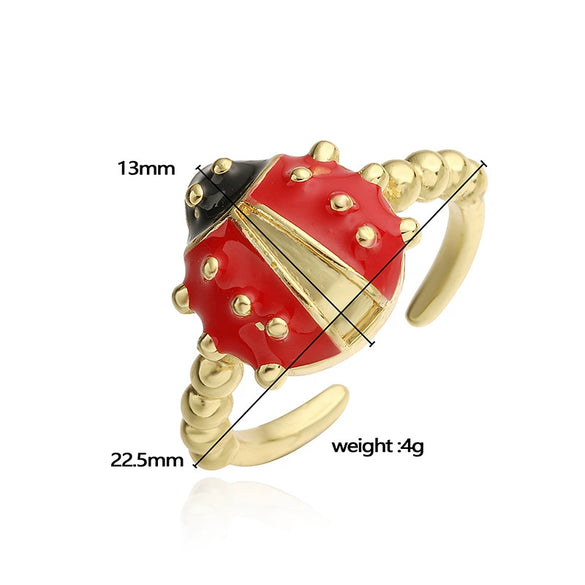 Wholesale Ring Copper Inlaid Zirconium Insect Ladybug Style