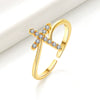 Wholesale Ring Copper 18K Gold Electroplated Microinlaid Zircon Geometric Cross Female Jewelry
