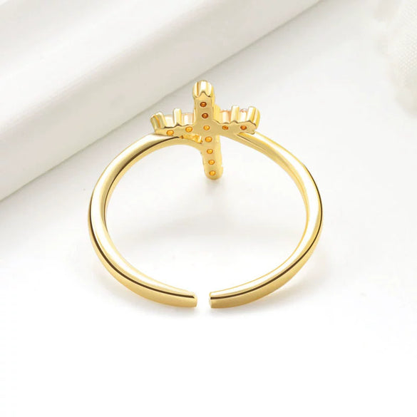 Wholesale Ring Copper 18K Gold Electroplated Microinlaid Zircon Geometric Cross Female Jewelry