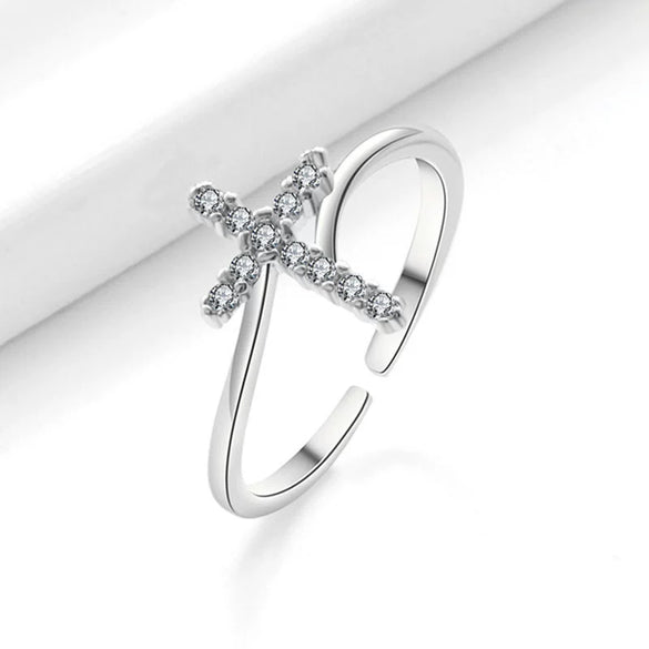 Wholesale Ring Copper 18K Gold Electroplated Microinlaid Zircon Geometric Cross Female Jewelry